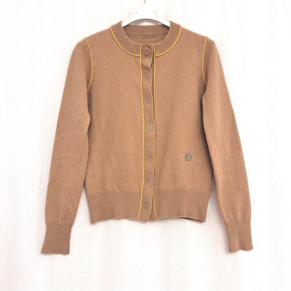 Burberry Cashmere blend Tan Cardigan with Yellow Trim size M